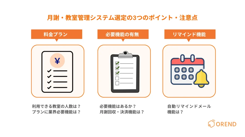 月謝・教室管理システム選定の3つのポイント・注意点