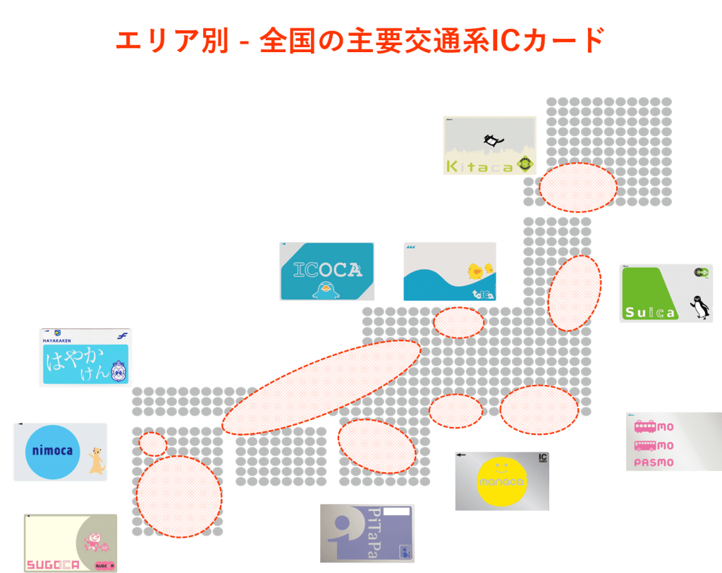 エリア別交通系ICカード分布の図