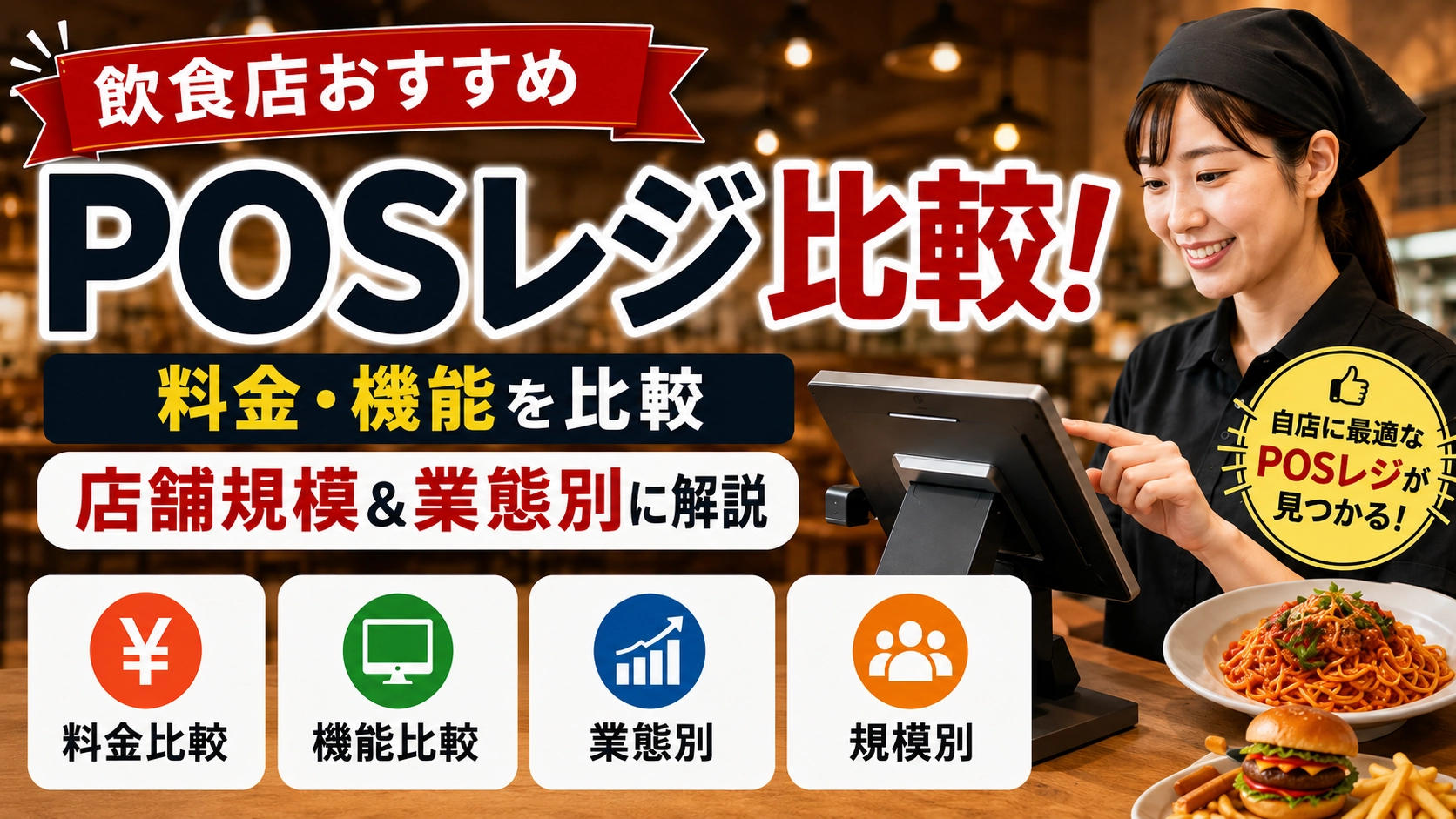 飲食店おすすめPOSレジ比較14選！料金・機能を店舗規模&業態別に解説のアイキャッチ画像