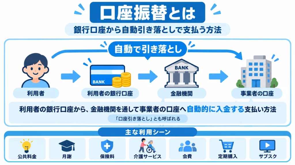 口座振替(自動引き落とし)の決済方法と利用シーンに関する図解