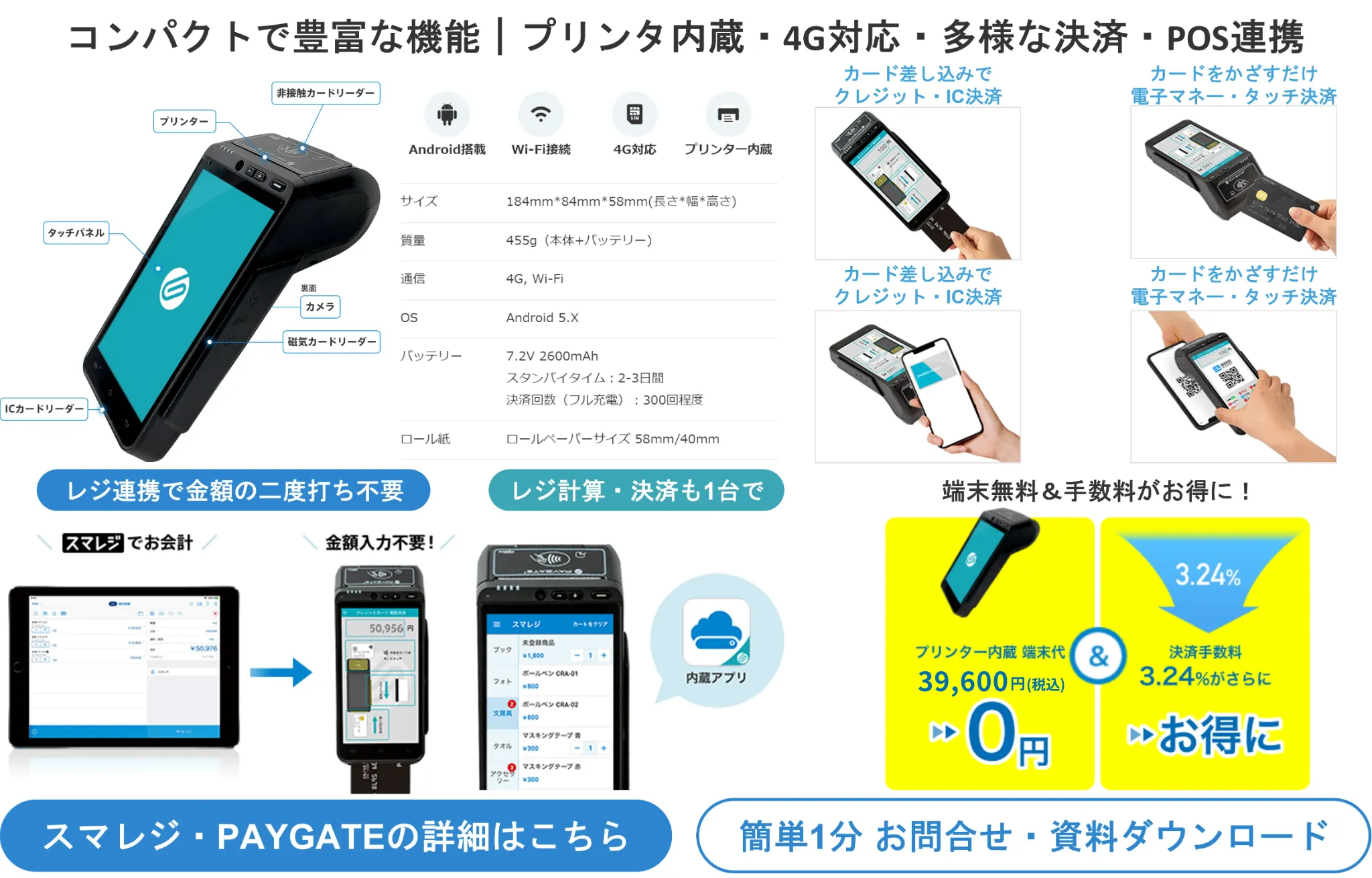 スマレジ・PAYGATE の豊富な機能