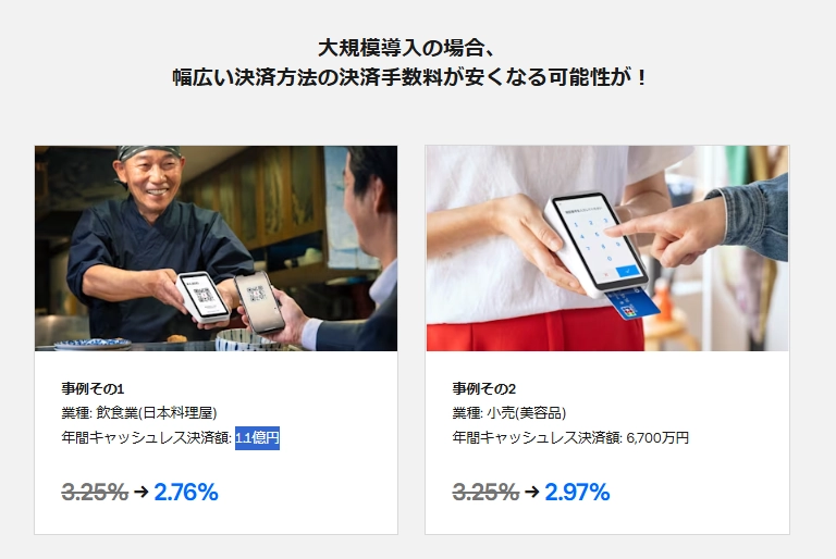 Squareの大型導入の場合の決済手数料の減額例の図解