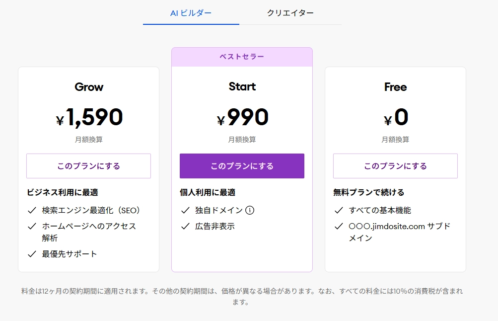 Jimdo（ジンドゥー）の料金プラン