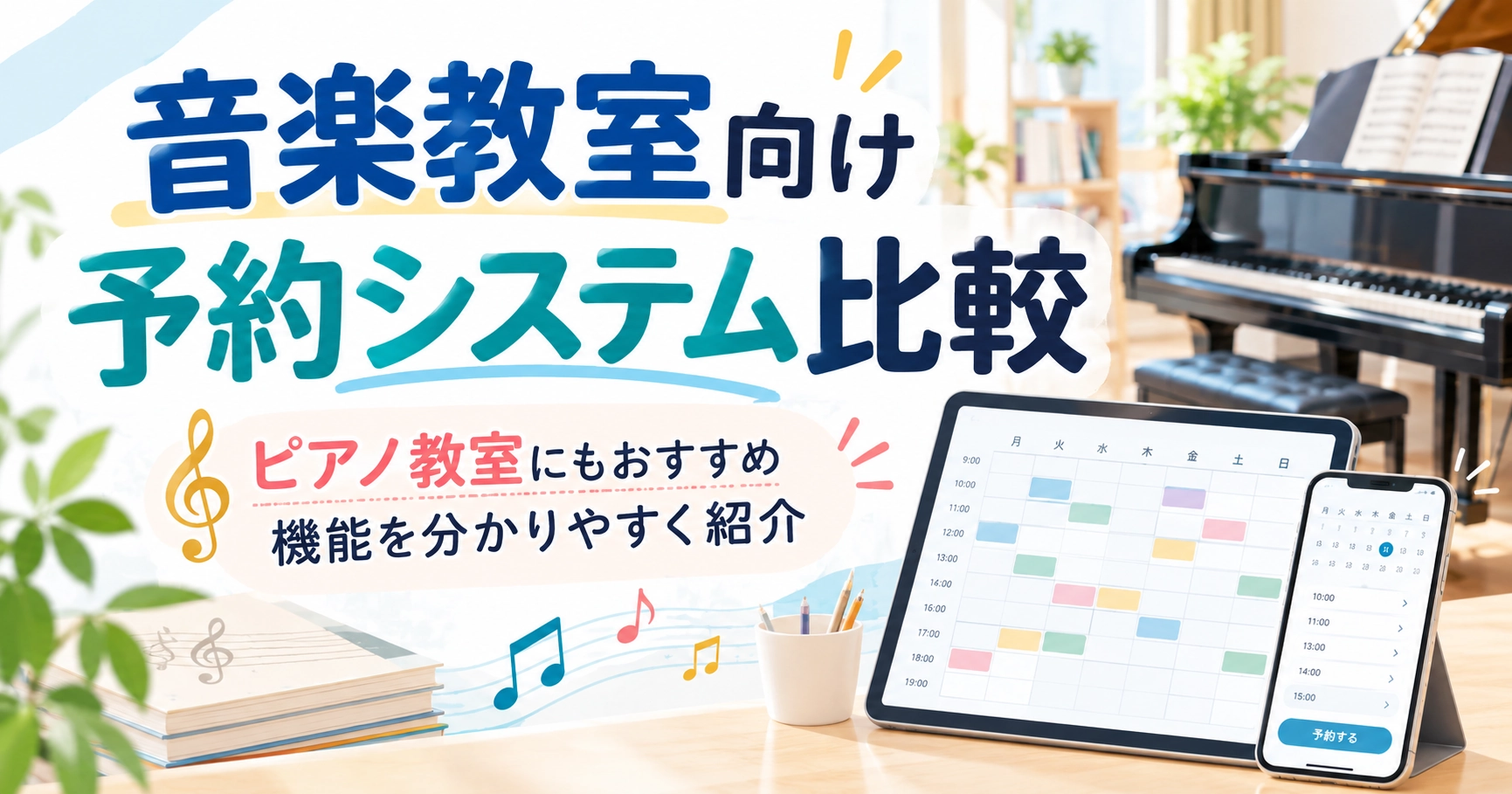 音楽教室の予約システムおすすめ12選！料金・機能を徹底比較